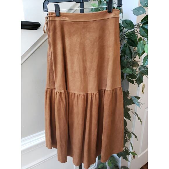 Ulla Johnson Tiered Skirt Womens Small Brown Tencel Miko Suede Ruffle Tie Waist - Picture 4 of 12